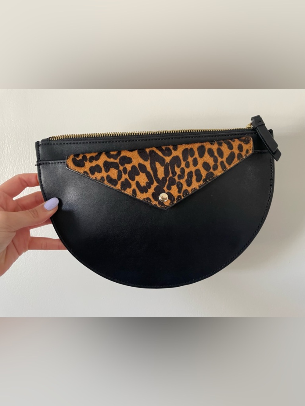 Black & Leopard Leather Calf haired Envelope Clutch Bag